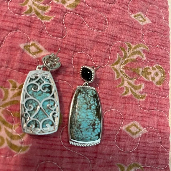 Turquoise and black onyx earrings - Picture 3 of 5